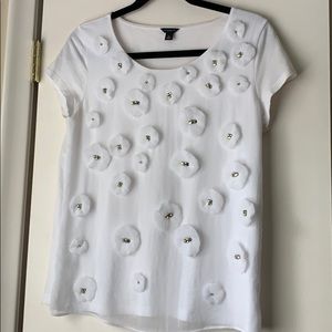 Ann Taylor White T-shirt with sheer overlay